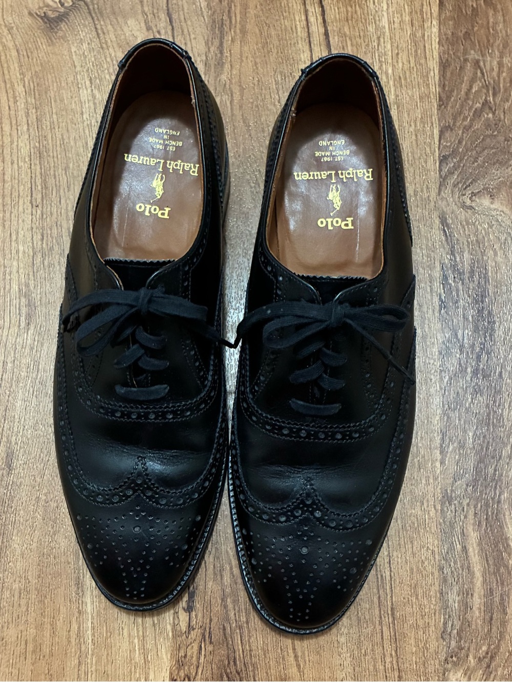 Polo Ralph Lauren Benchmade England Black Leather Wingtip Oxfords 9.5D⁠